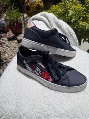 adidas Black Sneakers with Pink Floral Accent